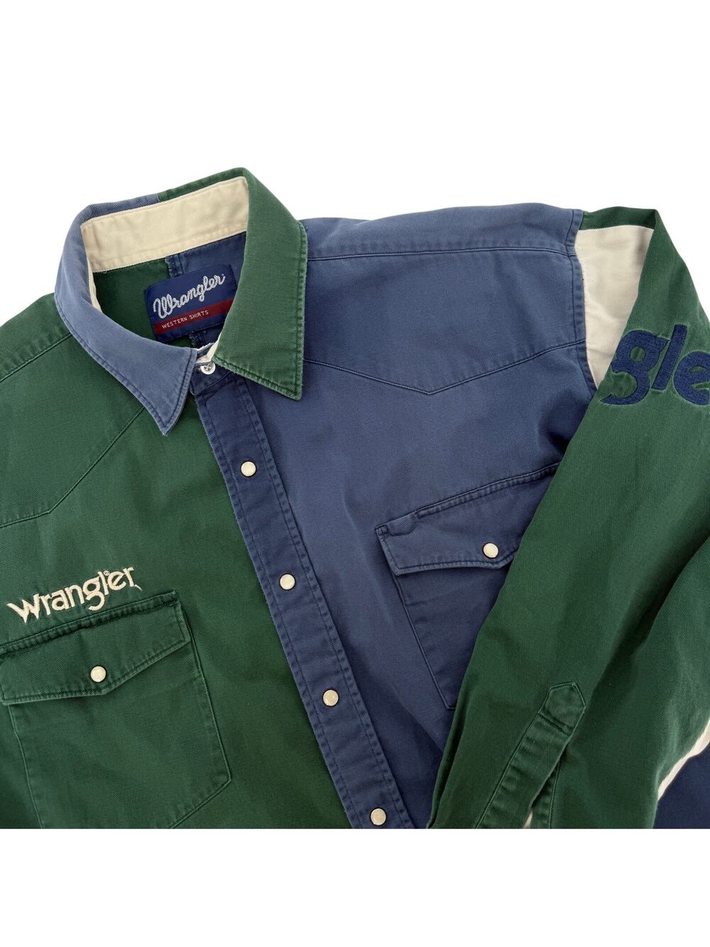 Wrangler Western Brushpopper Shirt Chest Pearl Snap Heavy Cotton 90's EUC